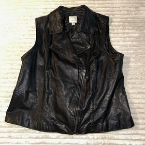 Sejour EUC black genuine leather motorcycle biker jacket modern vest  18W